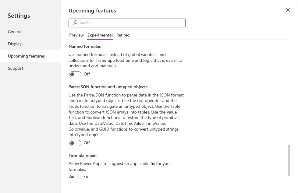 enable experimental features